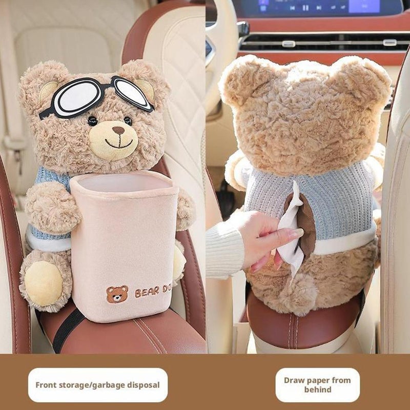Car Tissue Holder, 2in1 Cute plush Bear Tissue Holder and Trash Can, car interior Paper Storage Container and small garbage can, Decorative Paper Holders for Home, car Decorations (style2) - Image 3